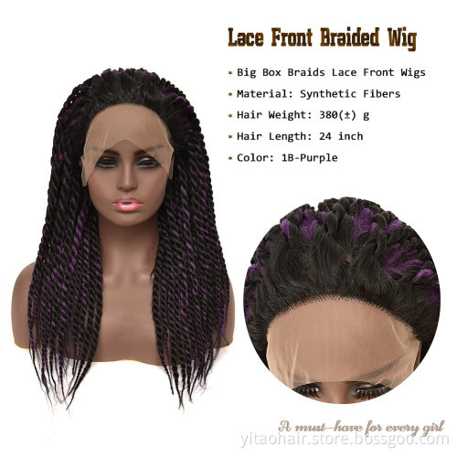 Crochet Twist Braids Soft Synthetic Jumbo Braid Women Hair Wig  Purple Black Long Wigs for Black Women